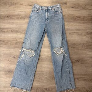 Dynamite Light Blue Distressed Wide-Leg Jeans